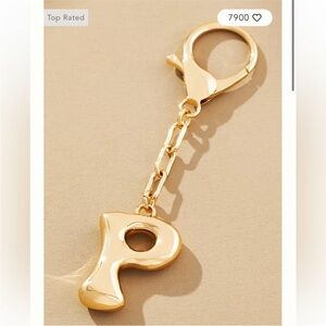 New! Gold Bubble Letter Bag Charm Key Chain NWOT